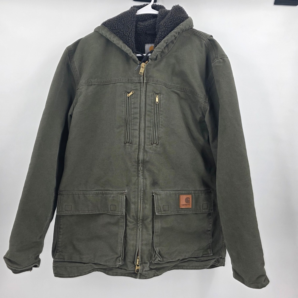 CARHARTT C95 JACKSON COAT MENS MEDIUM ARMY GREEN GRAY SHERPA HOODED JACKET 2014